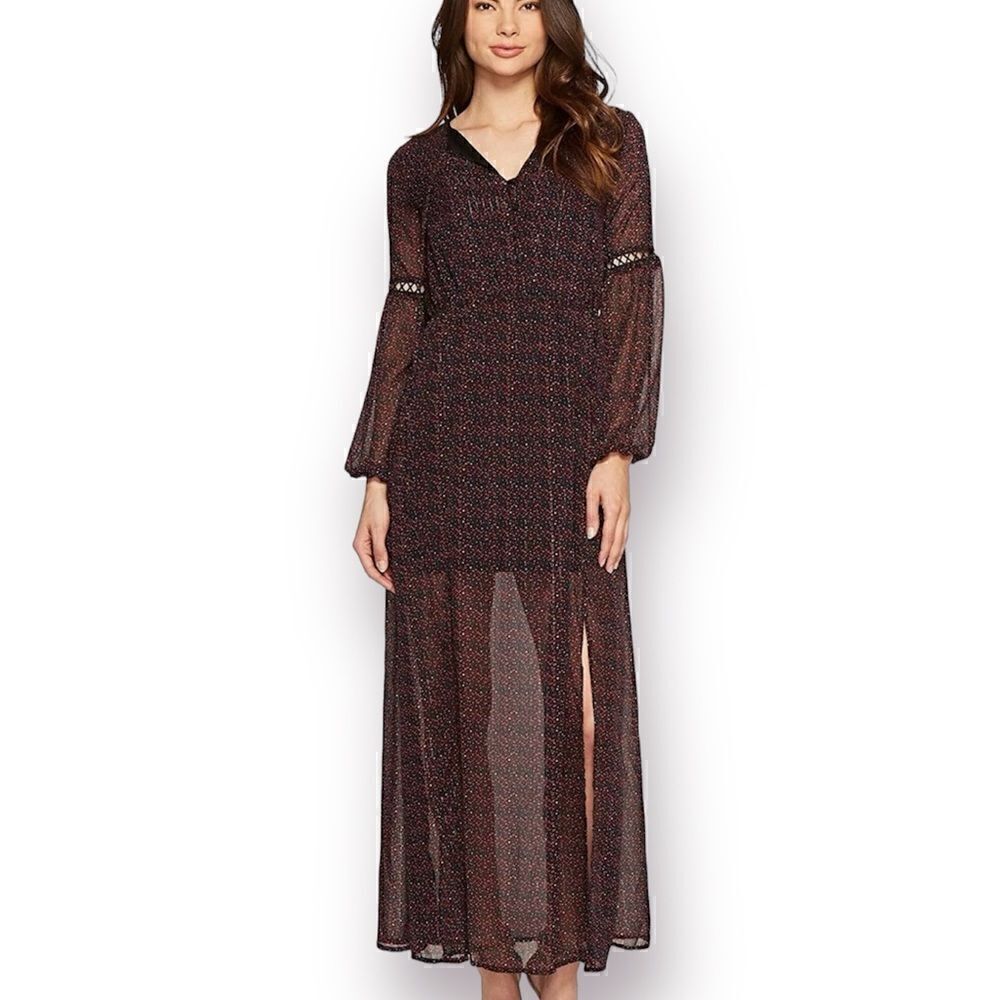 Romeo & Juliet Couture Peasant Sleeve Abstract Dot Print Maxi Dress Navy S